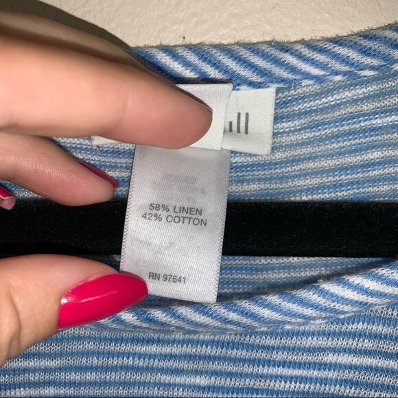 J. Jill Nautical Blue & White Striped Linen-Blend Long Sleeve Top Size: Small - Picture 4 of 9